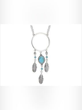 9x7mm Blue Composite Turquoise SterlingSilver Feather Dream Catcher 18" Necklace